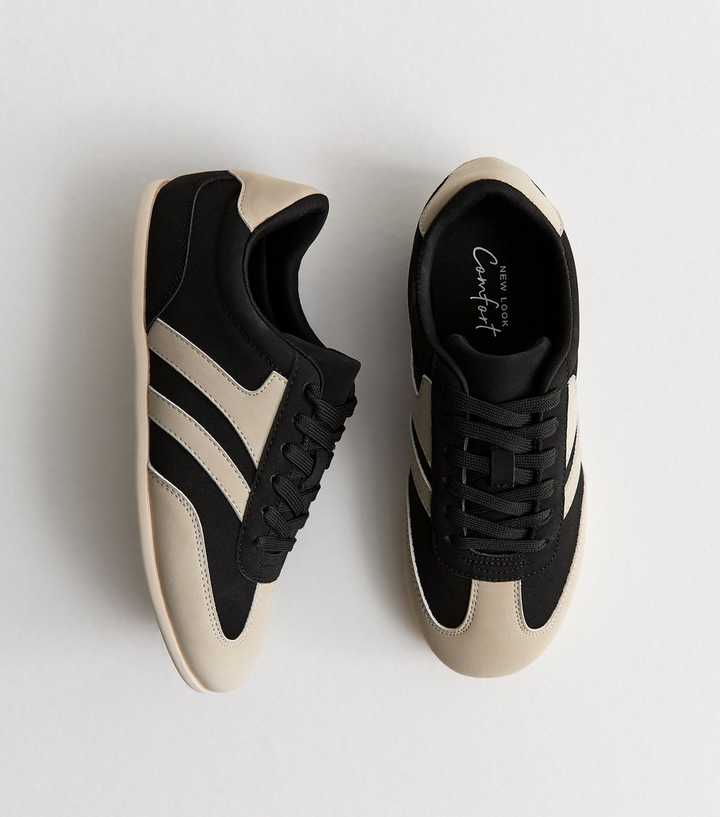 Black Contrast Panel Faux Suede Slim Sole Trainers