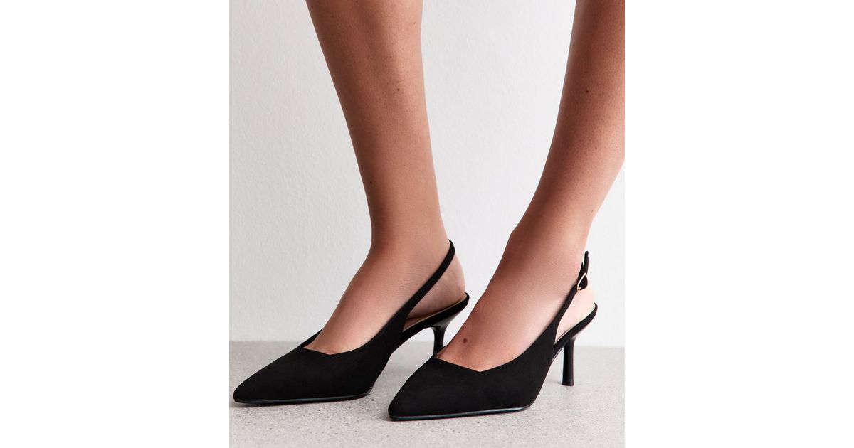 Black Faux Suede Slingback Court Shoes New Look
