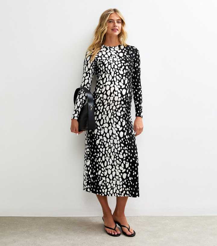 Maternity Black Abstract Pattern Long Sleeve Midi Dress | New Look