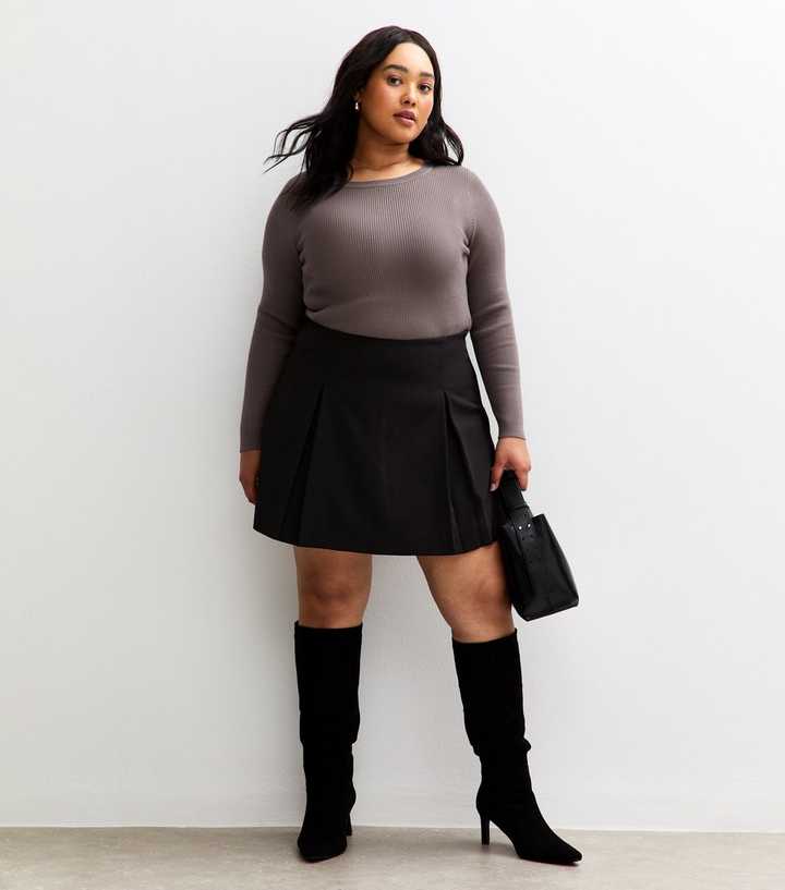Curves Black Pleated Skort