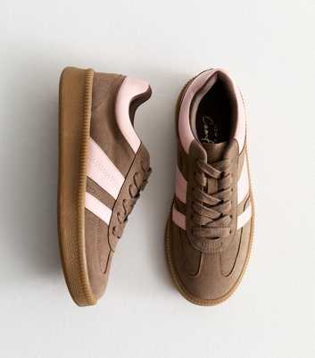 Brown Faux Suede Side Stripe Low Top Trainers