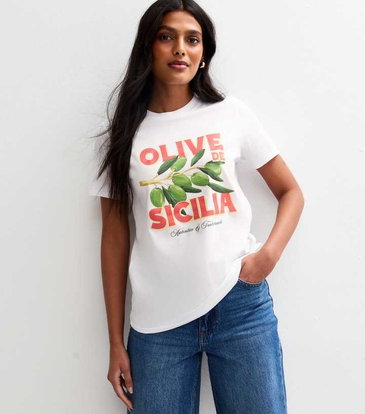 White Olive Print T-Shirt