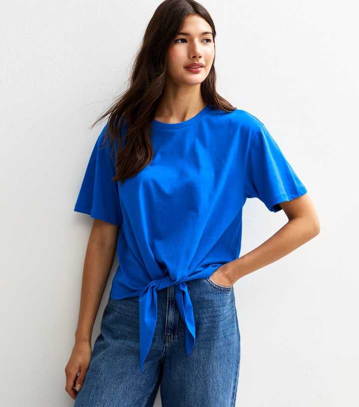 Bright Blue Tie Front T-Shirt