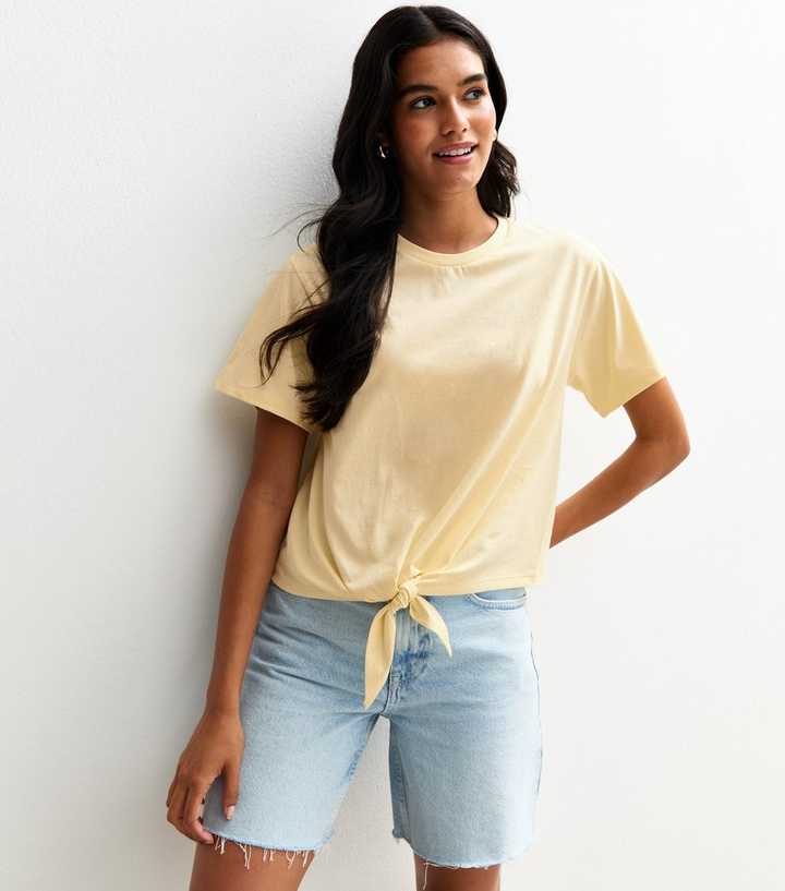 Light Yellow Tie Front T-Shirt