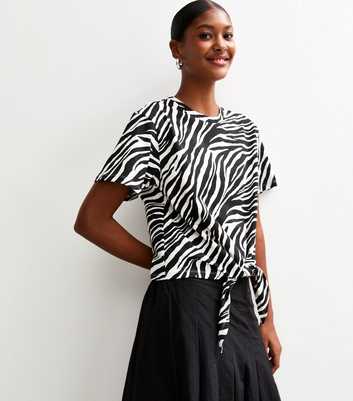Black Zebra Print Tie Front T-Shirt