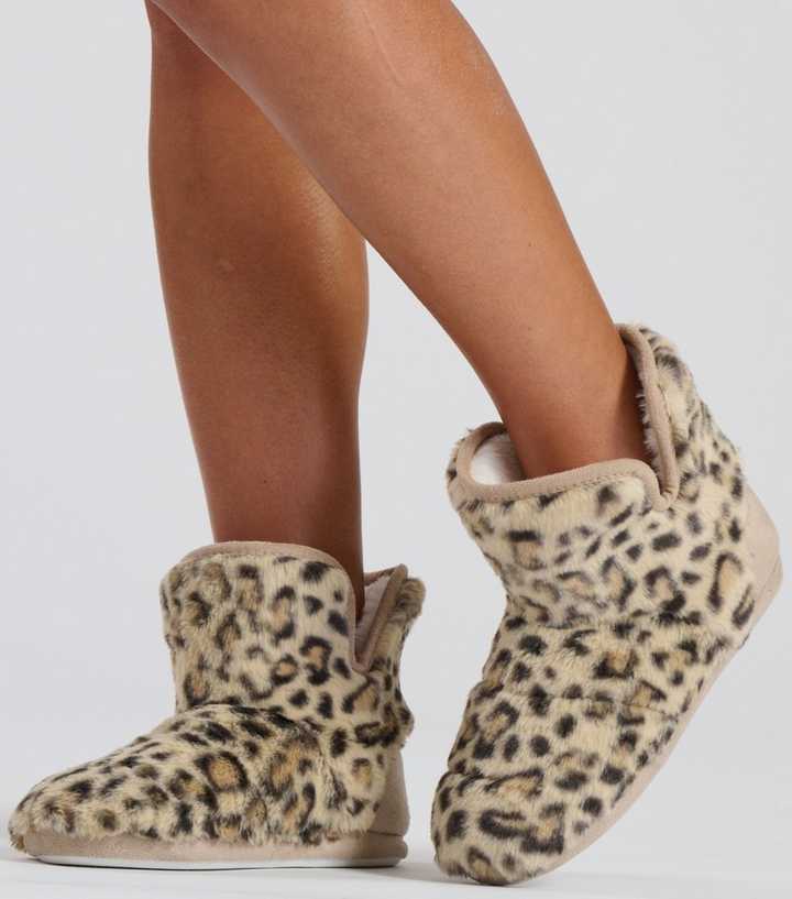 Loungeable Leopard Print Ankle Boot Slippers