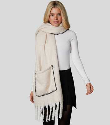 South Beach White Fluffy Pocket Scarf