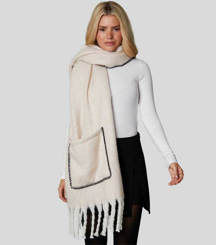 South Beach White Fluffy Pocket Scarf