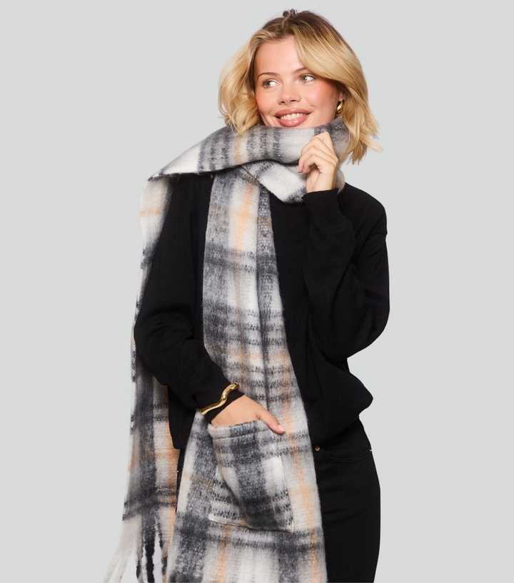 South Beach Cream Checked Pocket Scarf