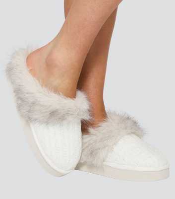 Loungeable White Cable Knit Chunky Sole Slippers