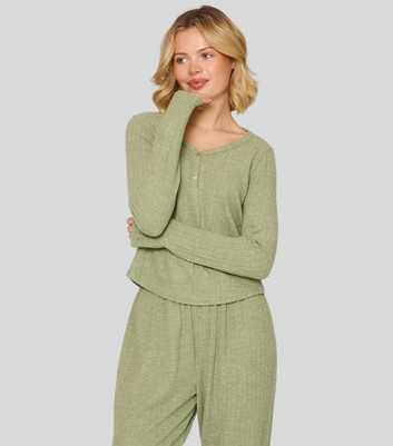 Loungeable Green Super Soft Brushed Rib Buttoned Lounge Set