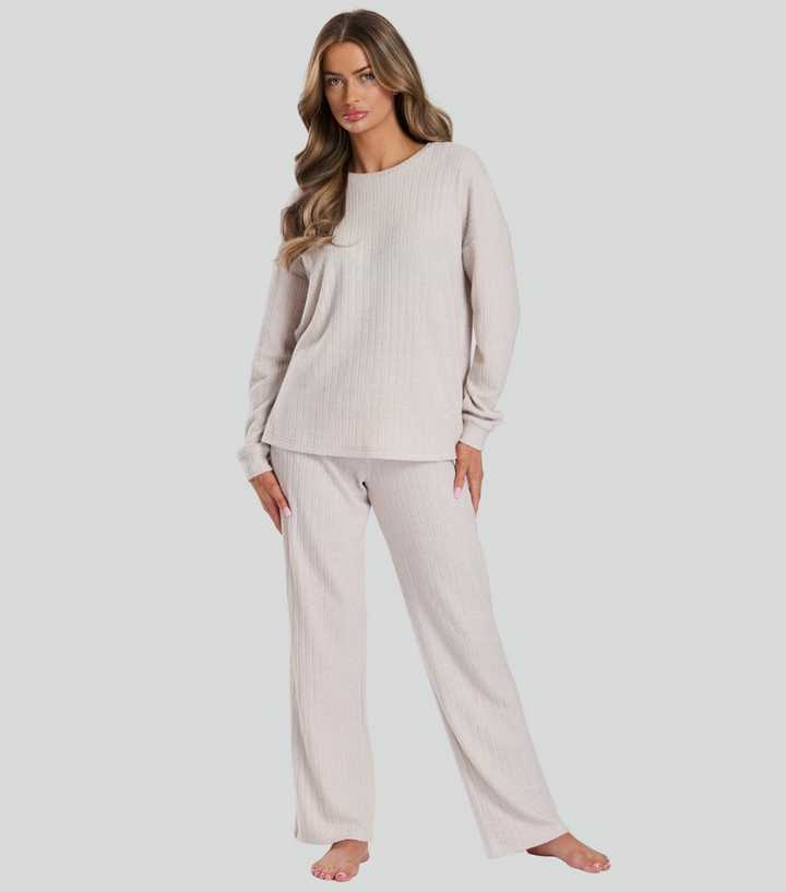 Loungeable Oatmeal Super Soft Brushed Rib Lounge Set