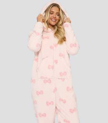 Loungeable Pink Bow Print Sherpa Onesie