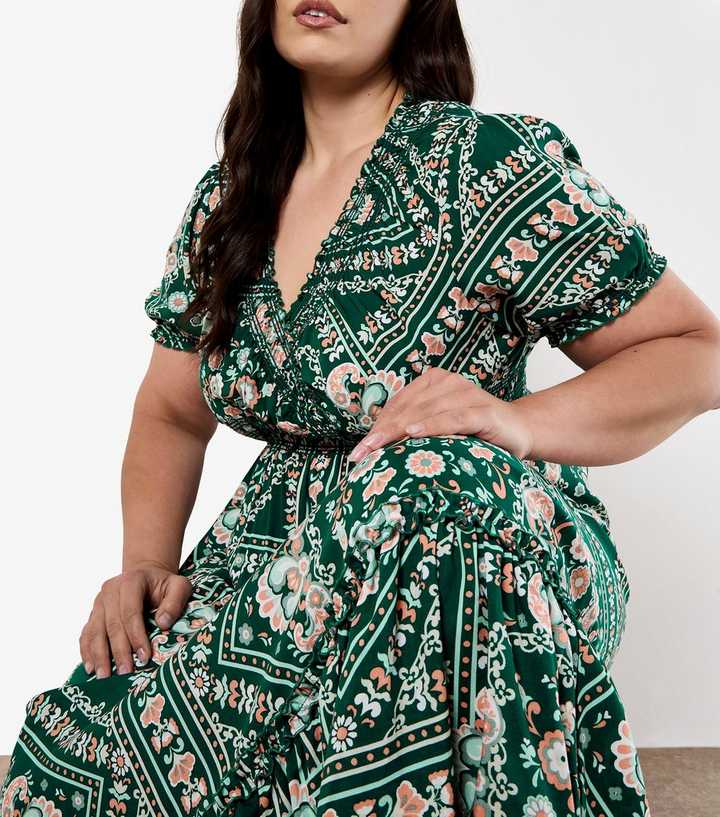 Apricot Curve Green Scarf Print Maxi Dress | New Look