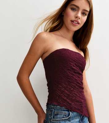 Girls Burgundy Lace Asymmetric Bandeau Top