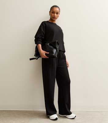 Petite Premium Black Wide Leg Joggers