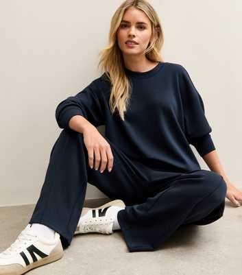 Petite Premium Navy Wide Leg Joggers