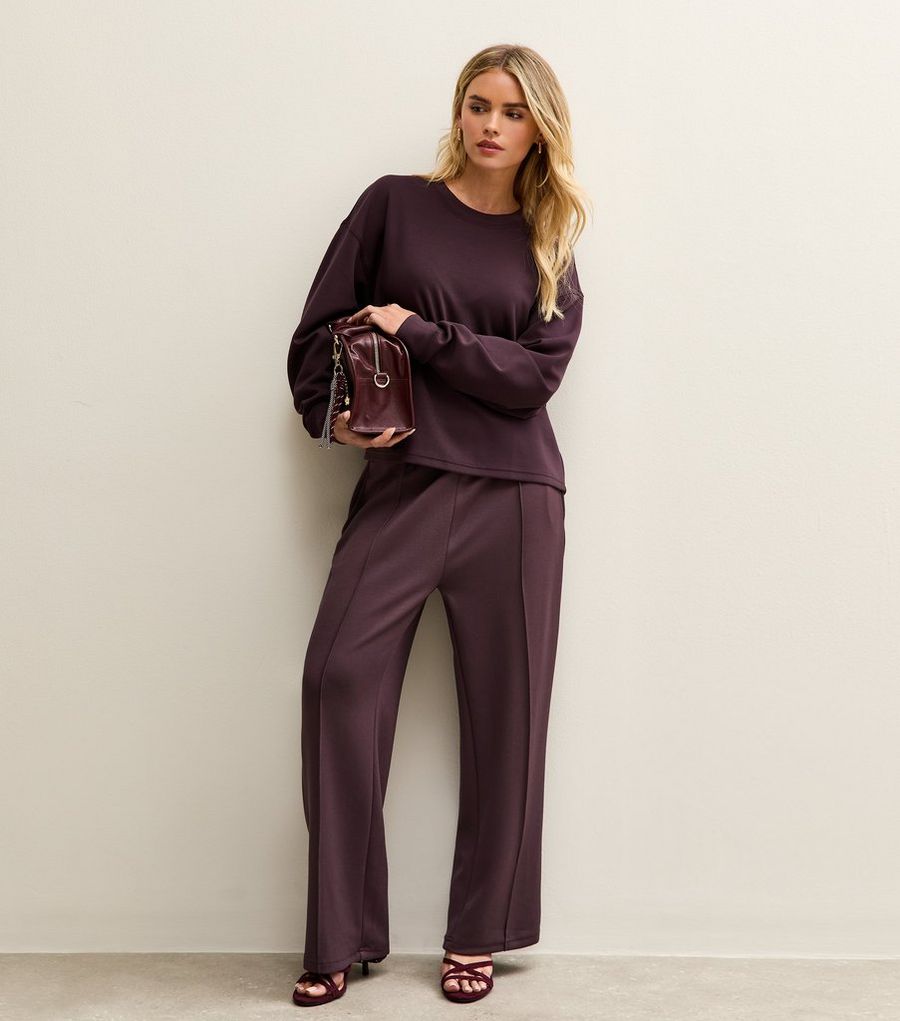 Petite Premium Dark Purple Wide Leg Joggers