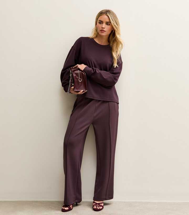Petite Premium Dark Purple  Wide Leg Joggers