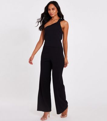 QUIZ Black One Shoulder Wide Leg Jumpsuit