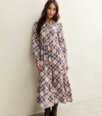 Blue Checked Belted Midi Shirtdress