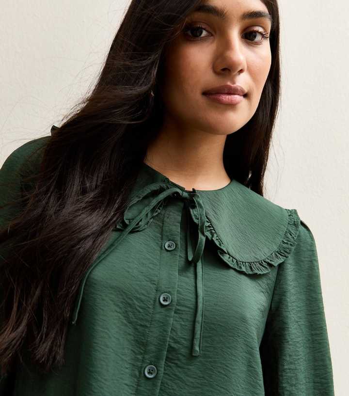 dark green smock dress Dark Green Oversized Collar Mini Smock Dress