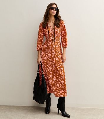 newlook orange dress New Look mesh ombre midi dress in orange