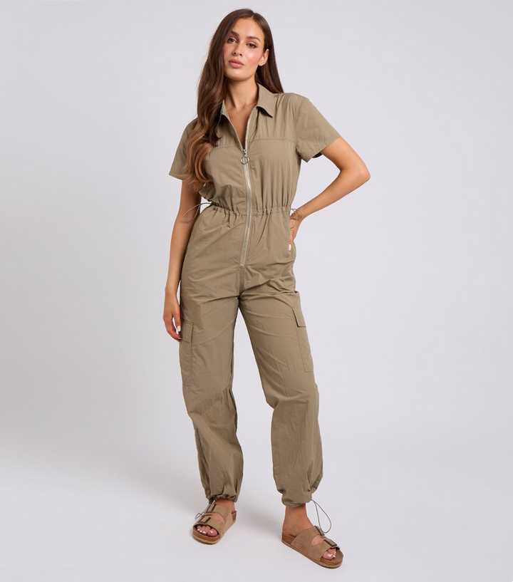 Urban Bliss Khaki Drawstring Waist Shell Jumpsuit