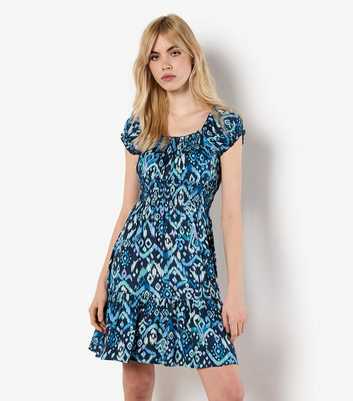 Apricot Blue Tie Dye Print Milkmaid Mini Dress
