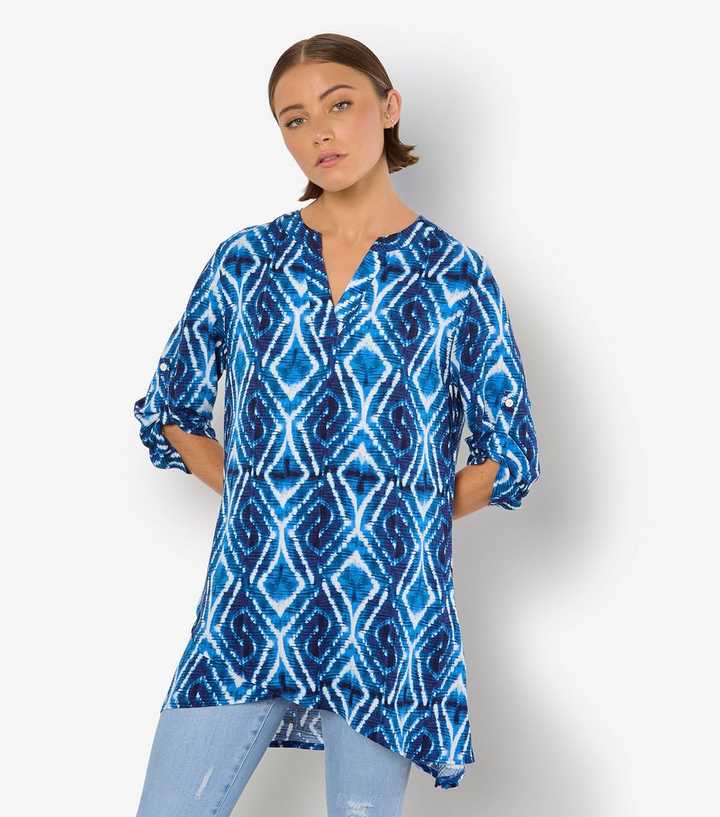 Apricot Blue Tie Dye Print Tunic Top