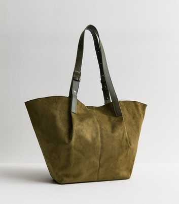 Khaki Faux Suede Shopper Tote Bag
