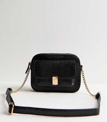 Black Faux Leather Textured Cross Body Bag