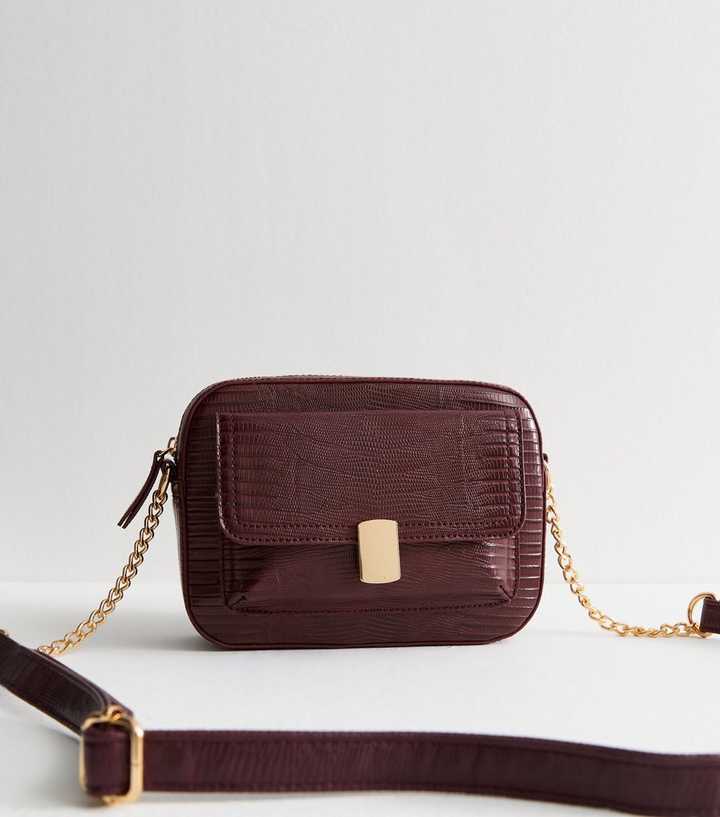 Dark Burgundy Faux Leather Textured Crossbody Bag