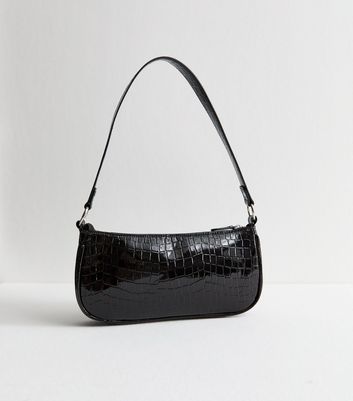 Black Faux Leather Crocodile Embossed Shoulder Bag | New Look