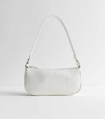 White Faux Leather Crocodile Embossed Shoulder Bag