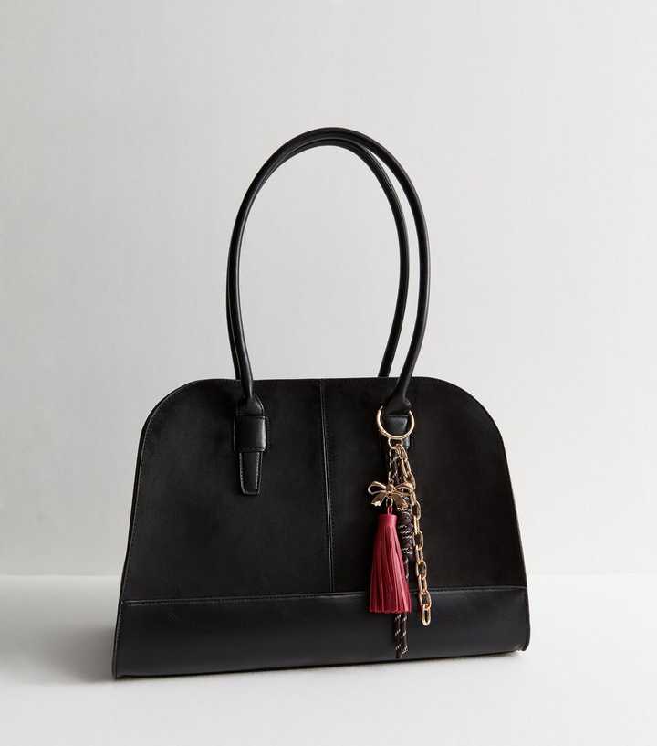 Black Faux Suede Kettle Bag