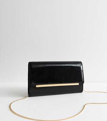 Black Metallic Bar Snakeskin Texture Clutch