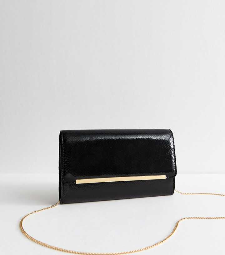 Black Metallic Bar Snakeskin Texture Clutch