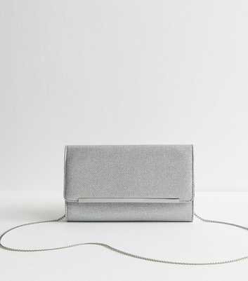Silver Metallic Bar Sparkly Texture Clutch