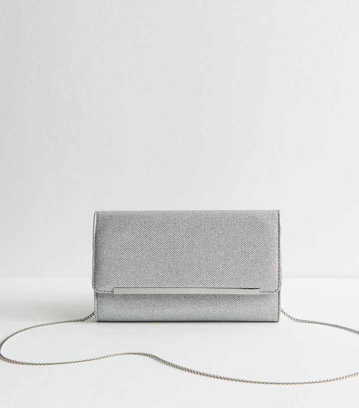Silver Metallic Bar Sparkly Texture Clutch