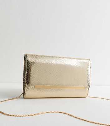 Gold Metallic Bar Snakeskin Texture Clutch