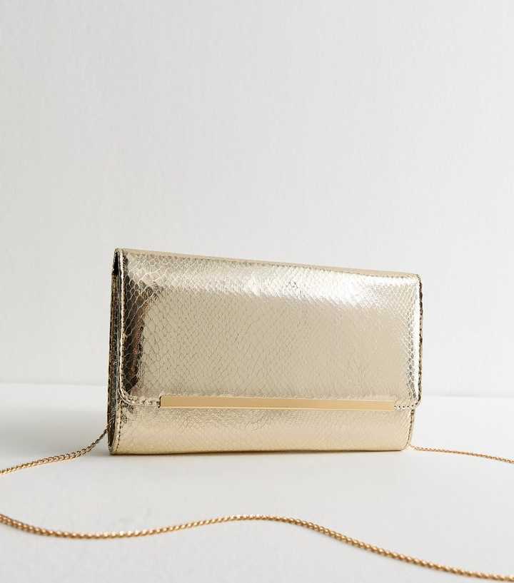 Gold Metallic Bar Snakeskin Texture Clutch