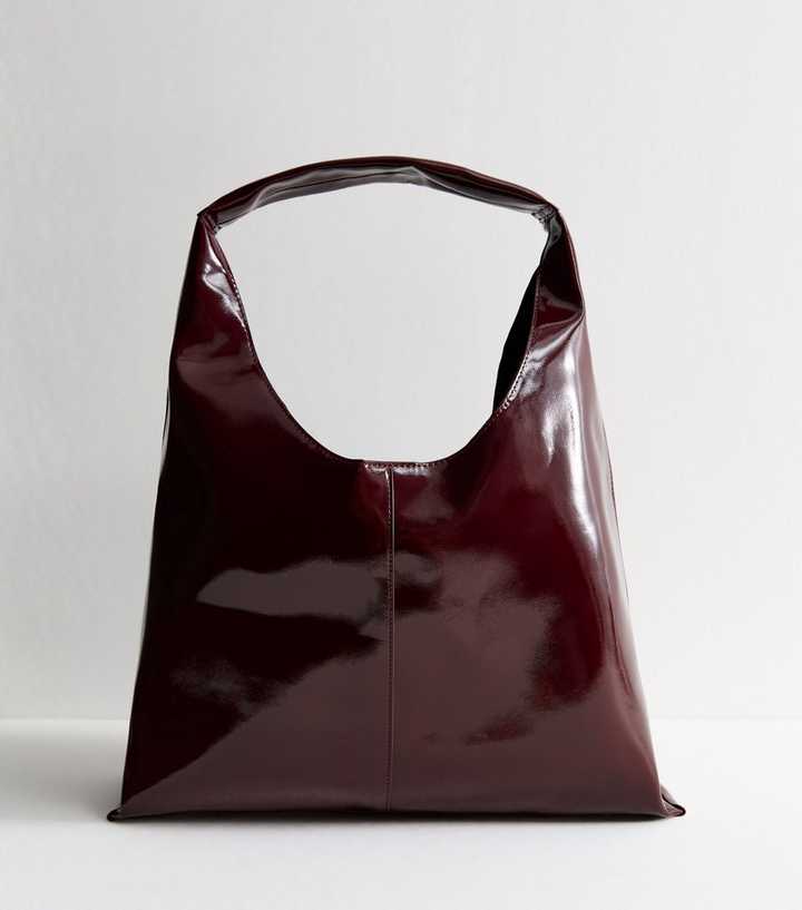 Burgundy Faux Patent Slouchy Bag