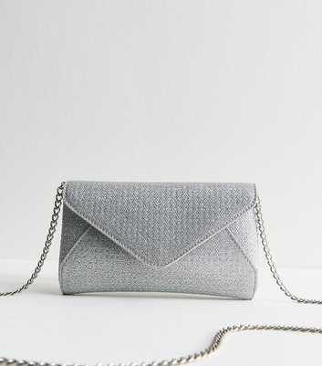 Silver Diamante Embellished Envelope Clutch