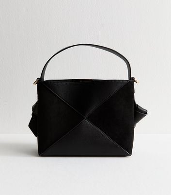 Black Panelled Faux Leather and Suede Boxy Bucket Bag New Look