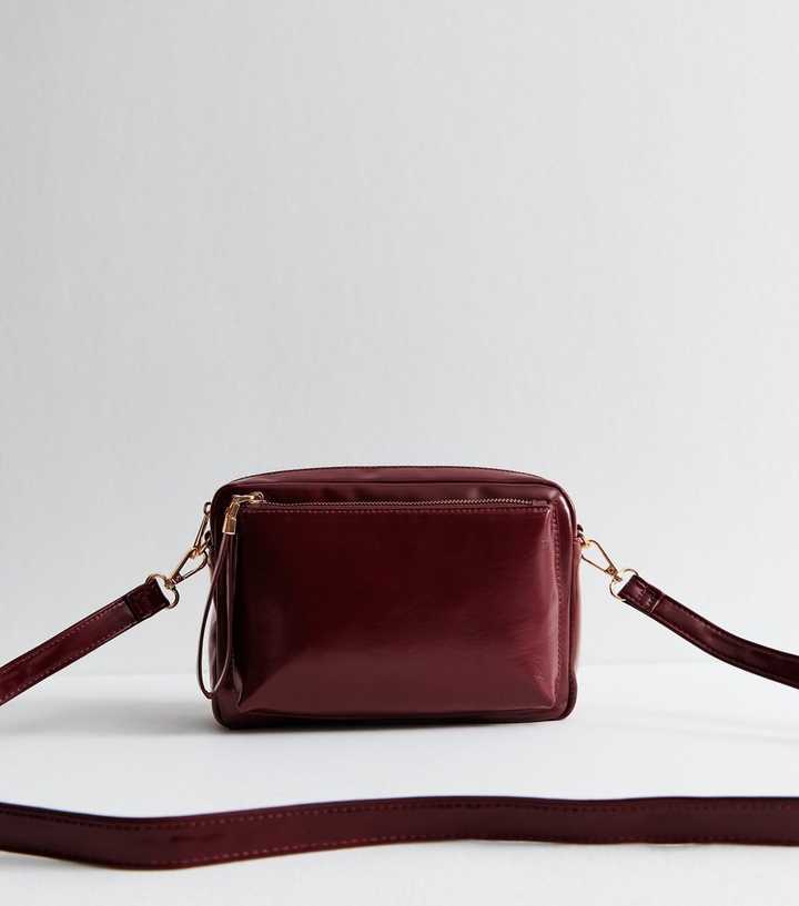 Dark Burgundy Patent Faux Leather Crossbody Bag