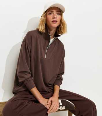 Premium Dark Brown Quarter Zip Sweatshirt