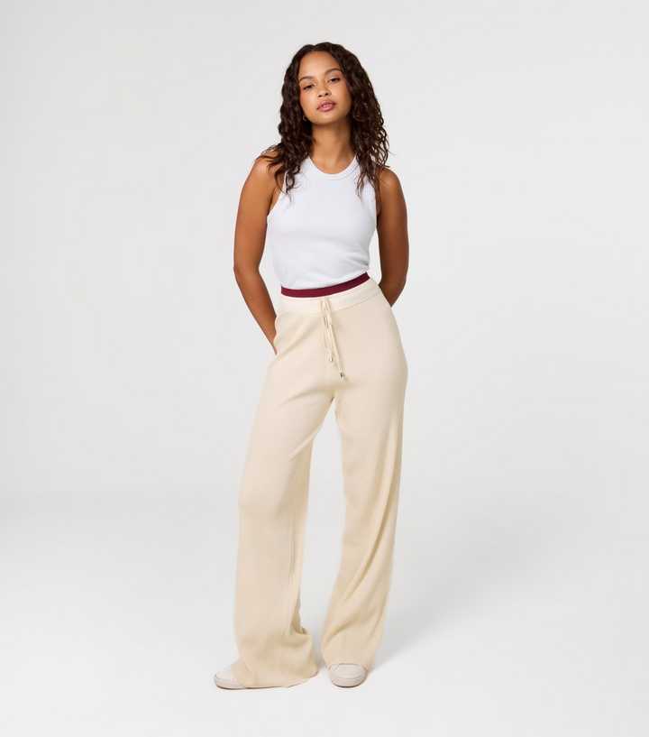 Pink Vanilla Of White Contrast Waistband Wide Leg Joggers