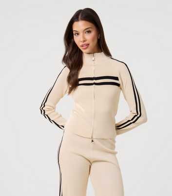 Pink Vanilla Stone Contrast Stripe Zip Sweatshirt