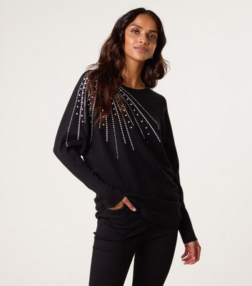 Blue Vanilla Black Diamanté-Embellished Jumper New Look